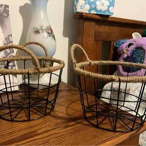 Black Wire Storage Baskets with Rope Handles